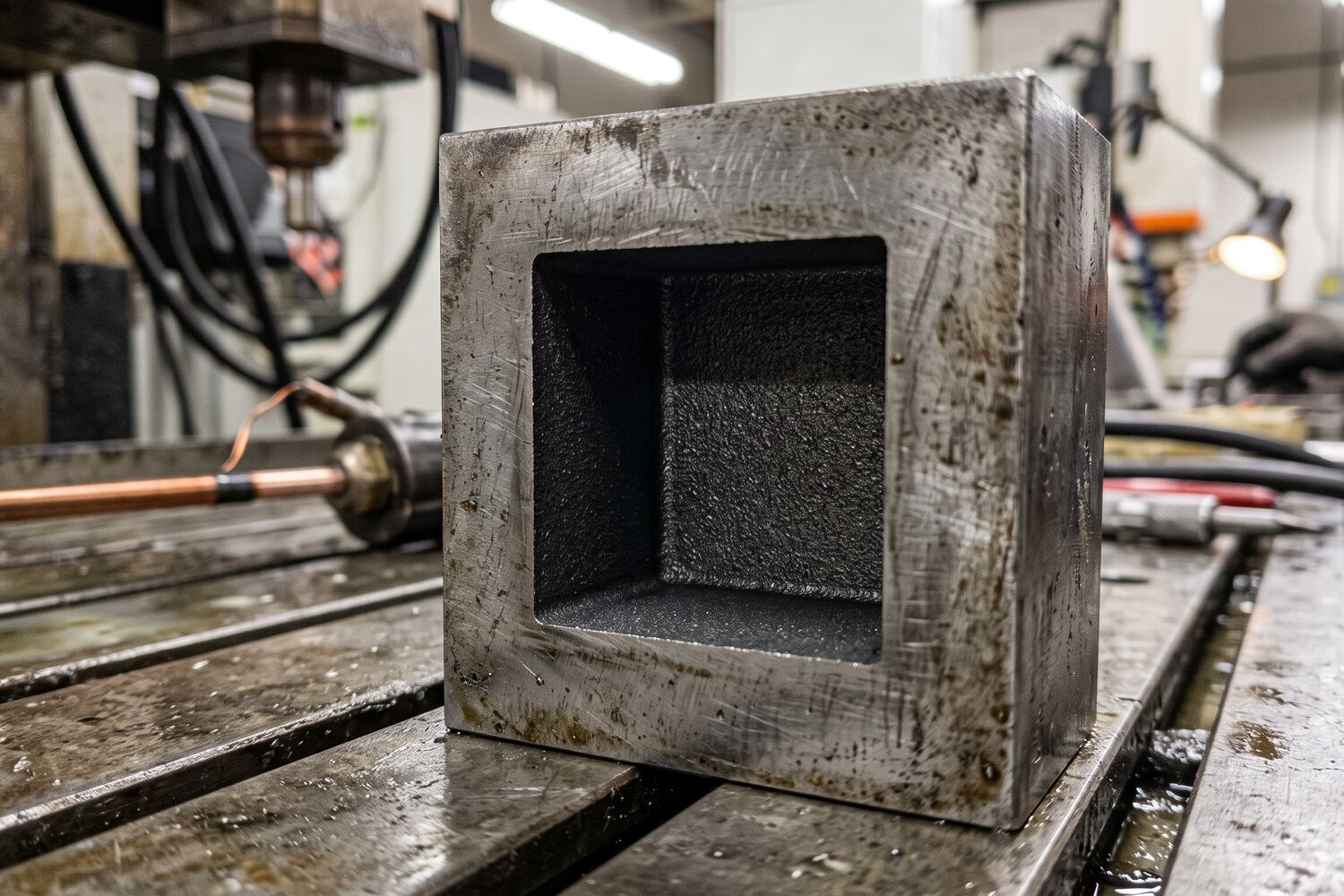 Detail of an EDM machined cavity in a hardened steel workpiece