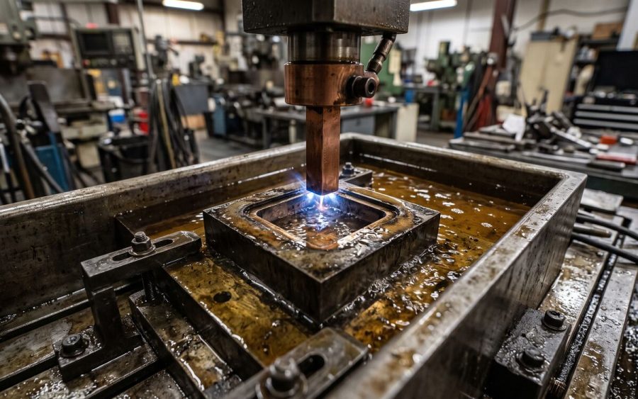 Electrical discharge machining in operation