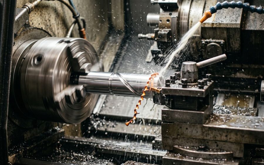 CNC lathe turning a cylindrical component